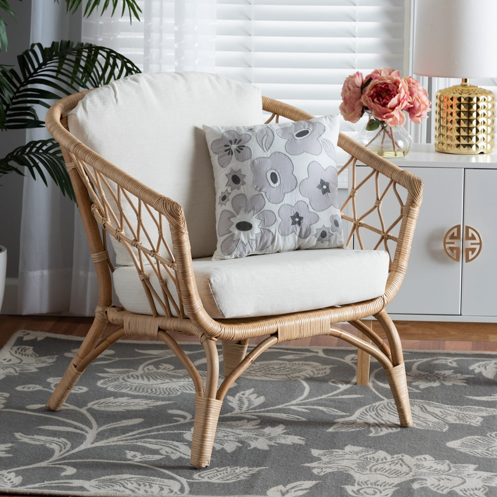 bali & pari Feya Modern Bohemian Natural Brown Antique Rattan Armchair