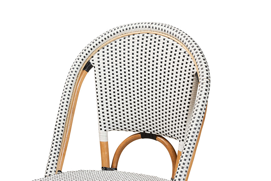 bali & pari Genica Classic French Black and White Weaving and Natural Brown Rattan Indoor and Outdoor Bistro Chair