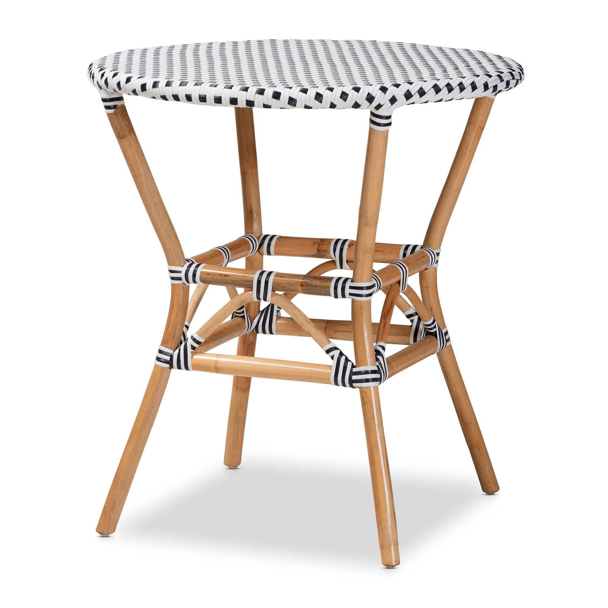 bali & pari Tavor Classic French Black and White Weaving and Natural Brown Rattan Indoor and Outdoor Bistro Table