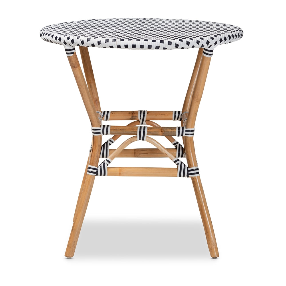 bali & pari Tavor Classic French Black and White Weaving and Natural Brown Rattan Indoor and Outdoor Bistro Table