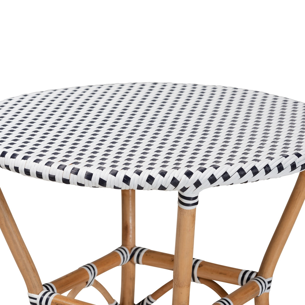 bali & pari Tavor Classic French Black and White Weaving and Natural Brown Rattan Indoor and Outdoor Bistro Table