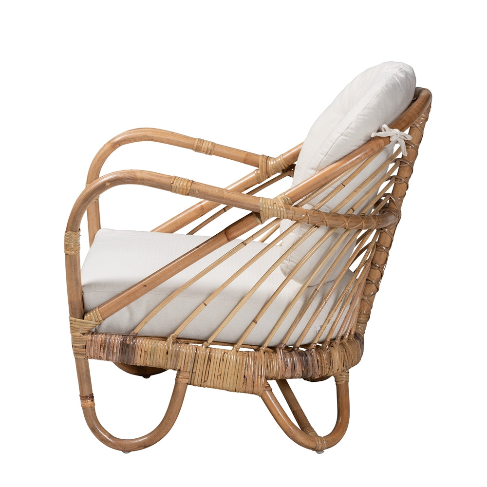 bali & pari Aliane Modern Bohemian Natural Brown Antique Rattan Armchair