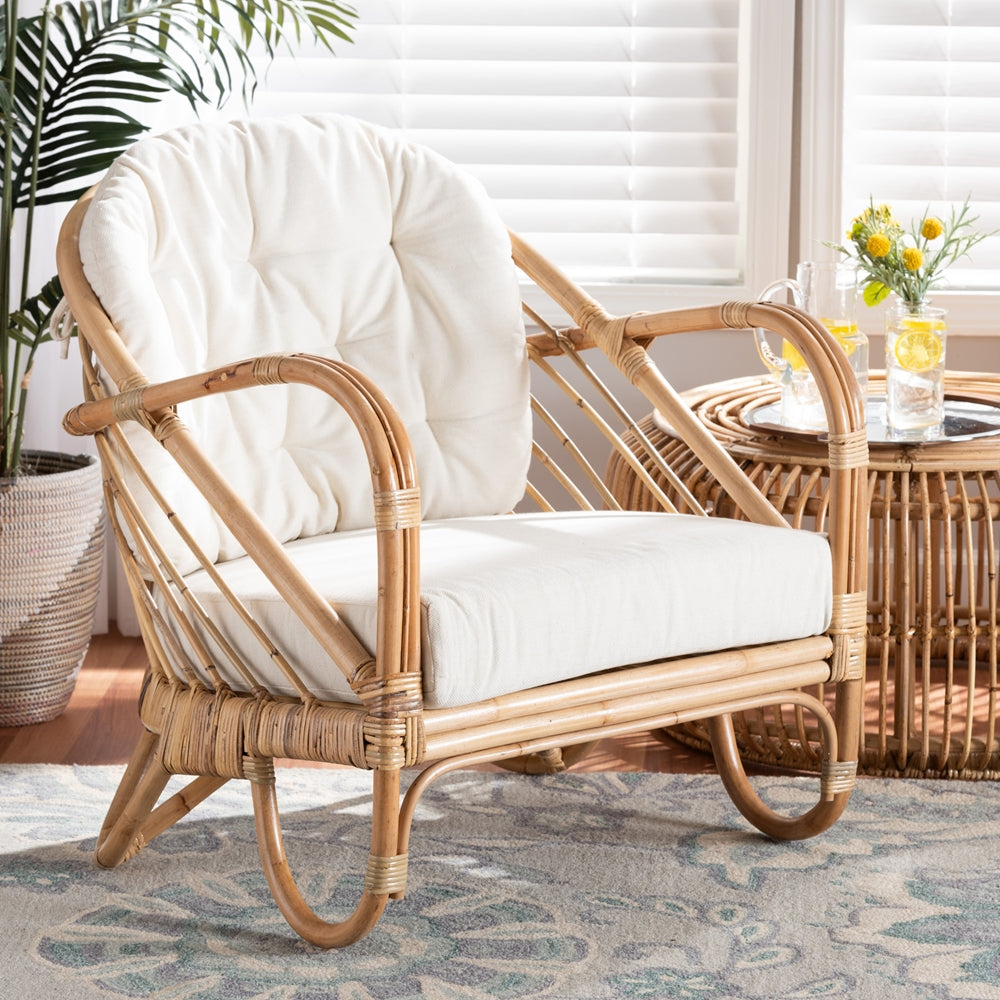 bali & pari Aliane Modern Bohemian Natural Brown Antique Rattan Armchair