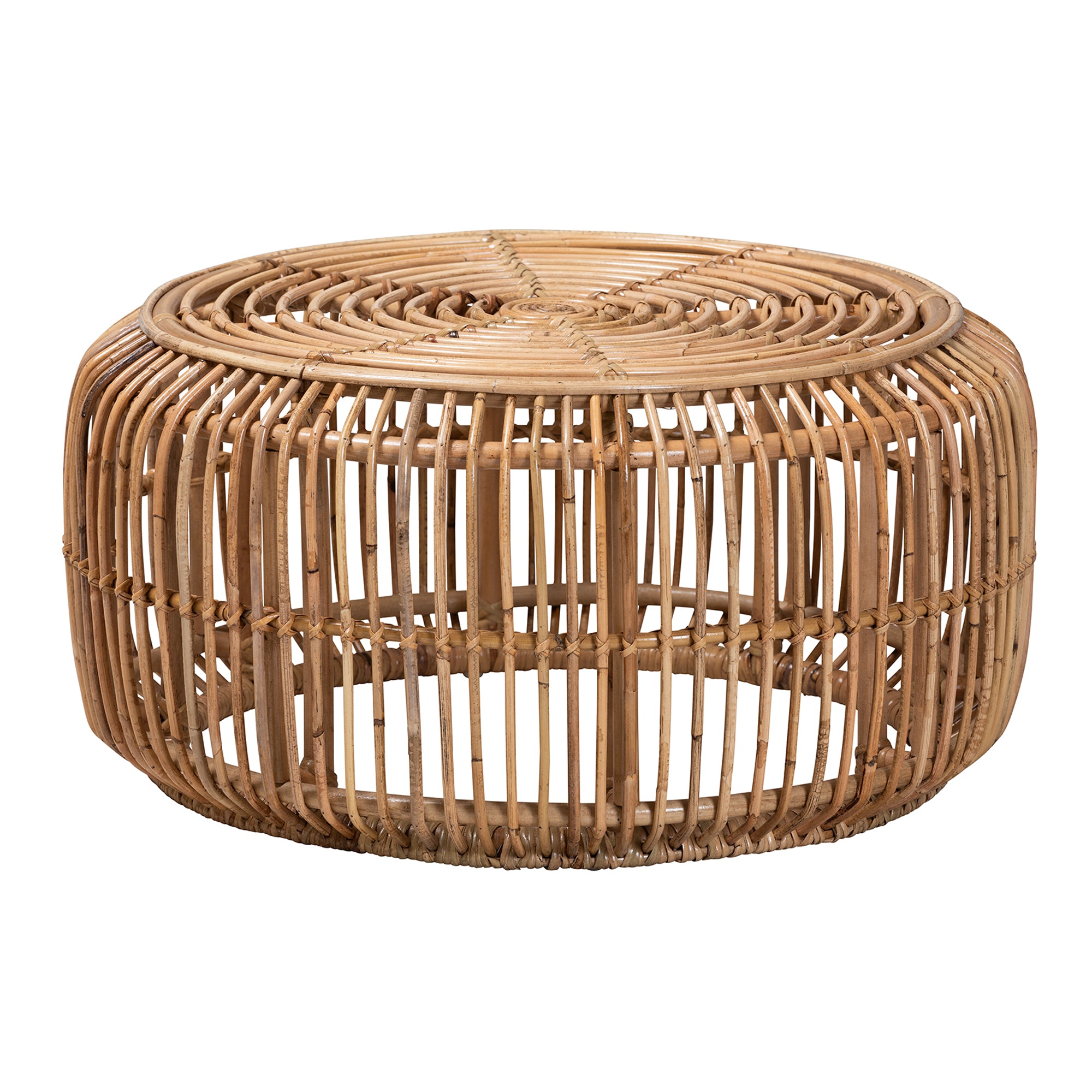 bali & pari Aliane Modern Bohemian Natural Brown Antique Rattan Coffee Table