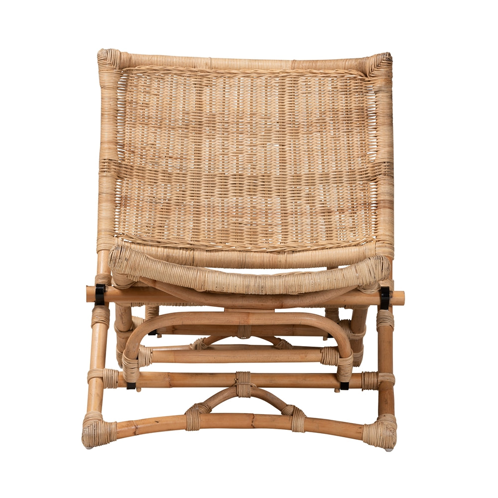 bali & pari Herrara Modern Bohemian Natural Brown Antique Rattan Foldable Lounge Chair