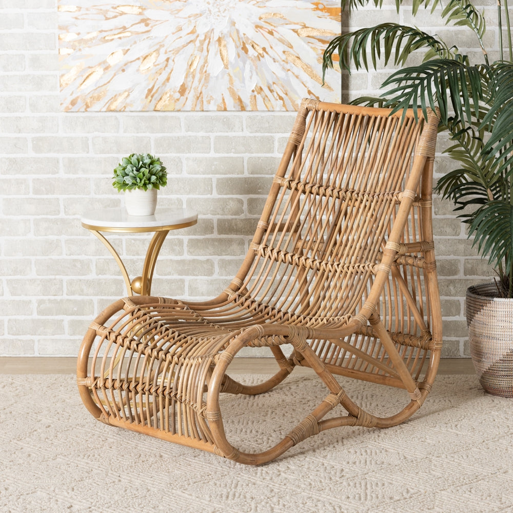 bali & pari Genera Modern Bohemian Natural Rattan Lounge Chair