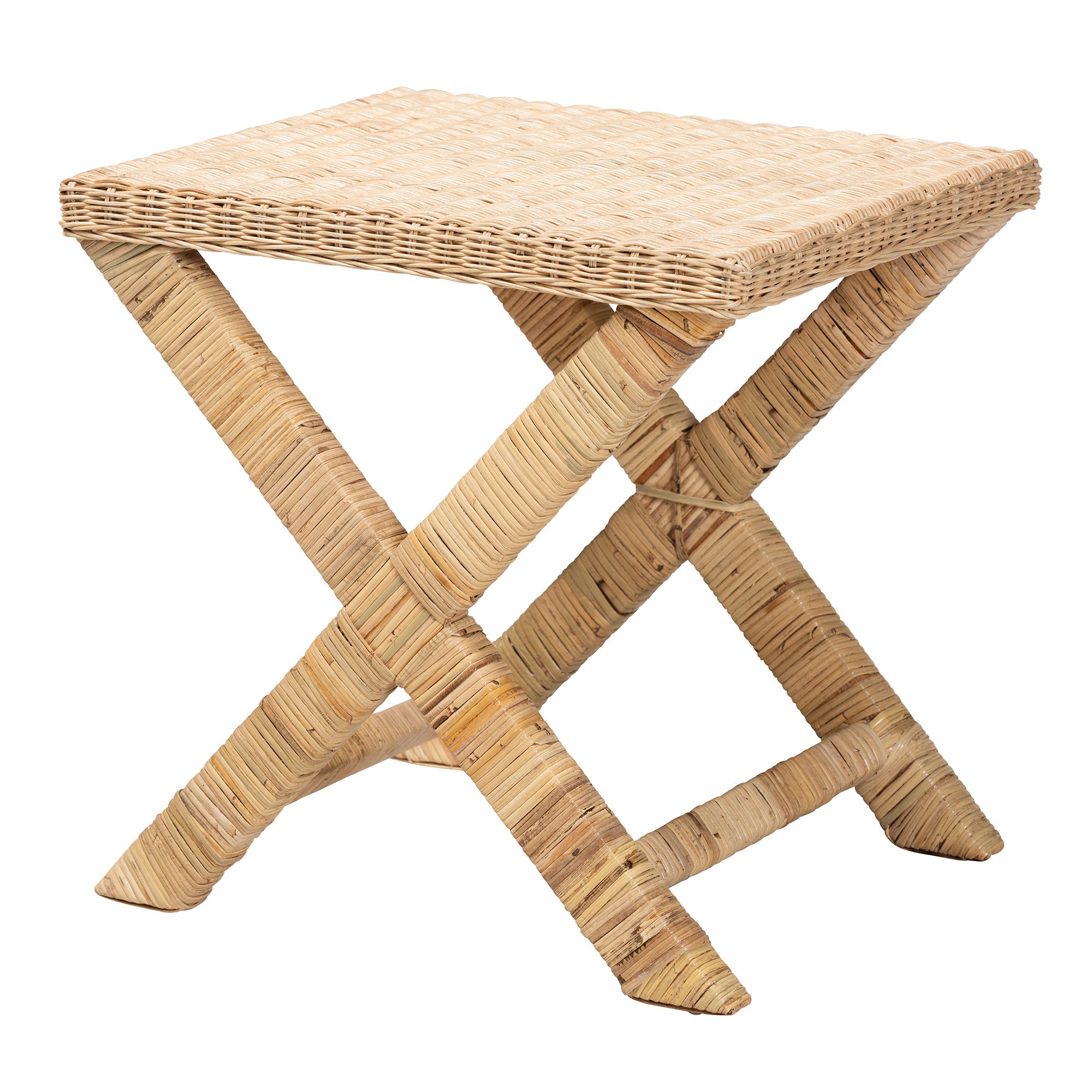 Farica Modern Bohemian Natural Rattan And Mahogany Accent Bench