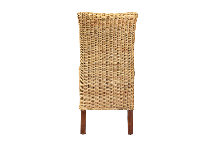 bali & pari Shamara Modern Bohemian Natural Rattan and Mahogany Wood Dining Chair