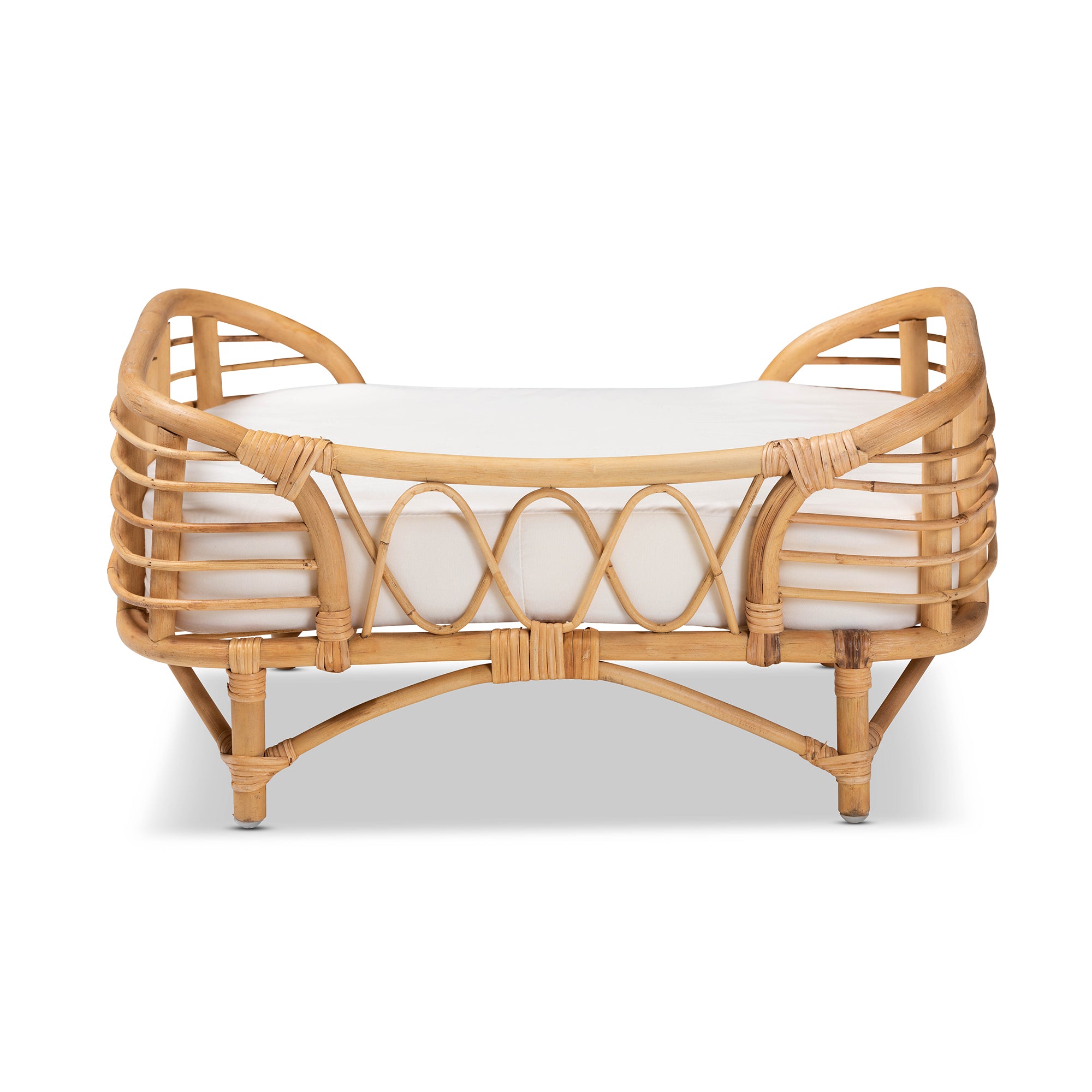 Malino Modern Bohemian  Natural Brown Rattan Pet Bed with Cushion