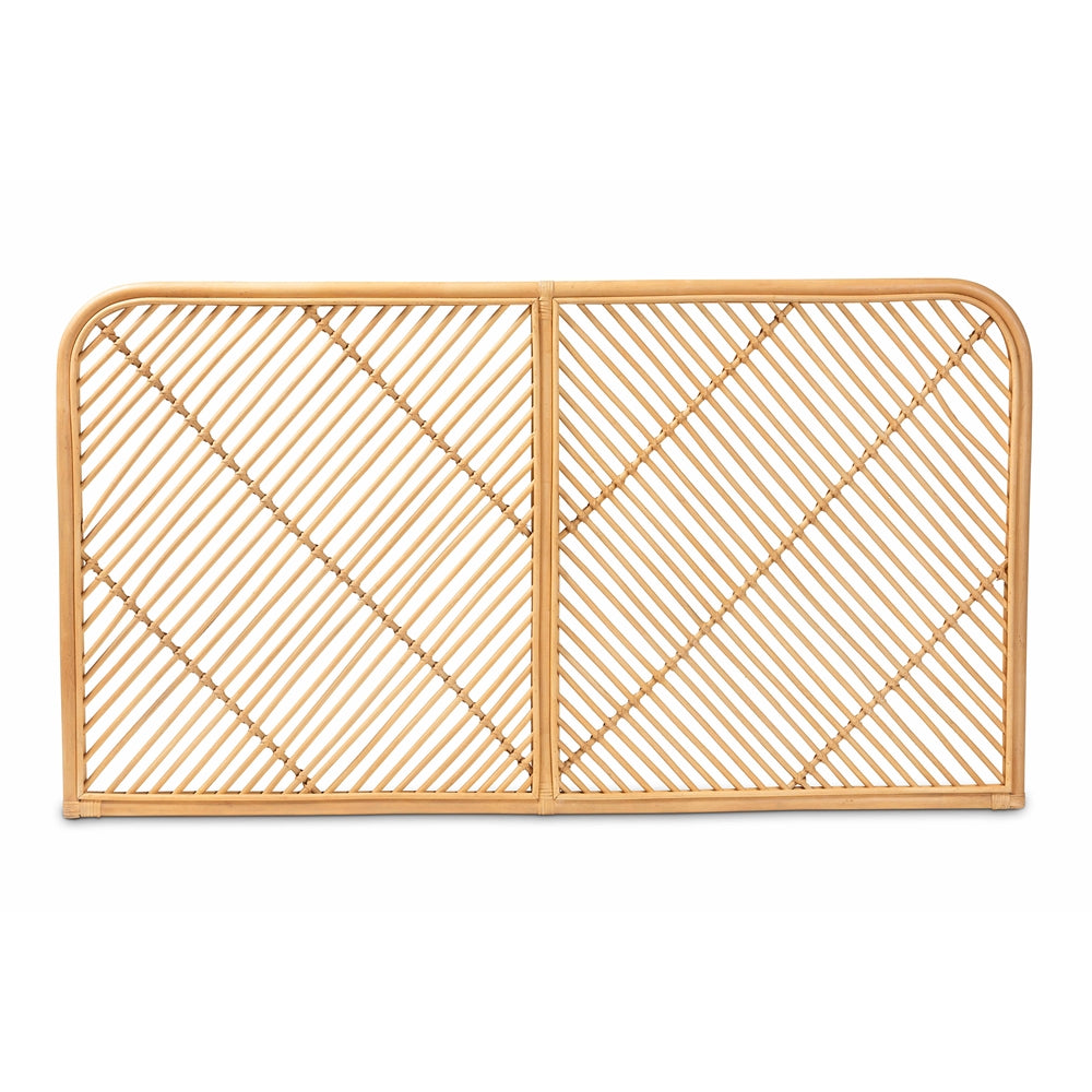 Sakina Modern Bohemian Natural Brown Rattan Queen Size Wall-mount Headboard