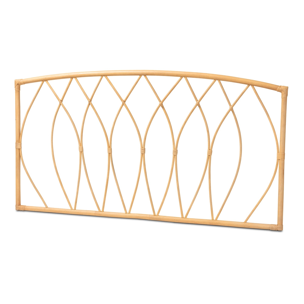 Halia Modern Bohemian Natural Brown Rattan Queen Size Wall-mount Headboard