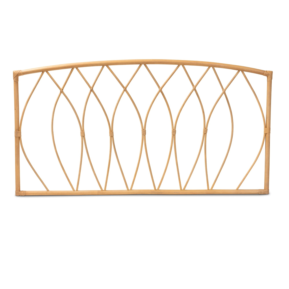 Halia Modern Bohemian Natural Brown Rattan Queen Size Wall-mount Headboard