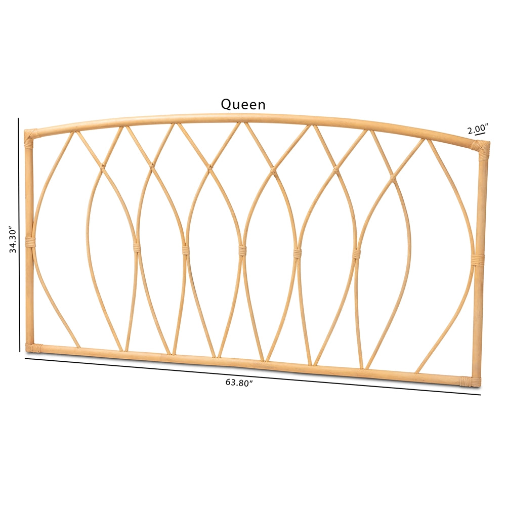 Halia Modern Bohemian Natural Brown Rattan Queen Size Wall-mount Headboard