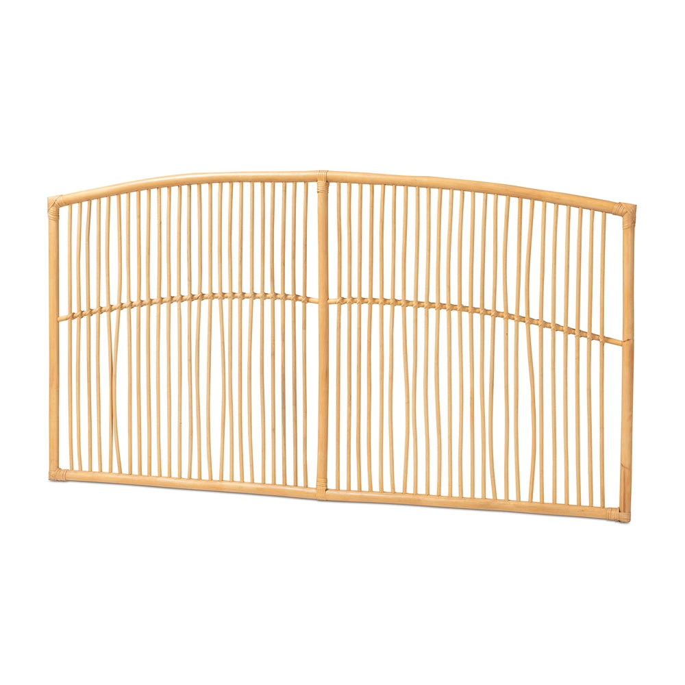Malvina Modern Bohemian Natural Brown Rattan Queen Size Wall-mount Headboard