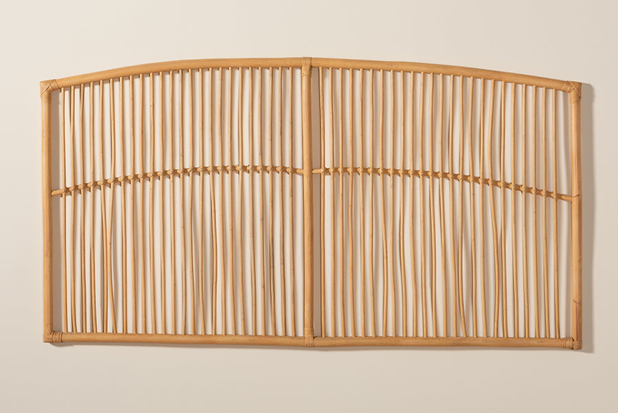 bali & pari Malvina Modern Bohemian Natural Brown Rattan Queen Size Wall-mount Headboard