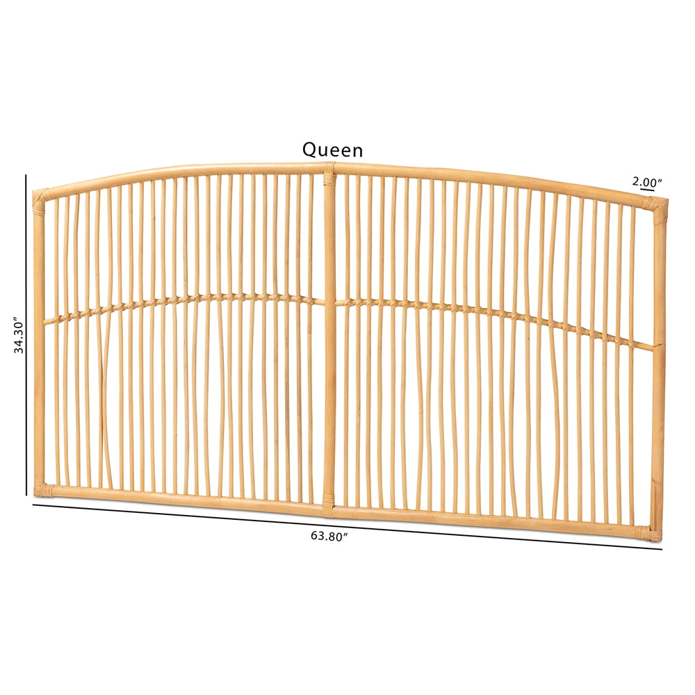 Malvina Modern Bohemian Natural Brown Rattan Queen Size Wall-mount Headboard