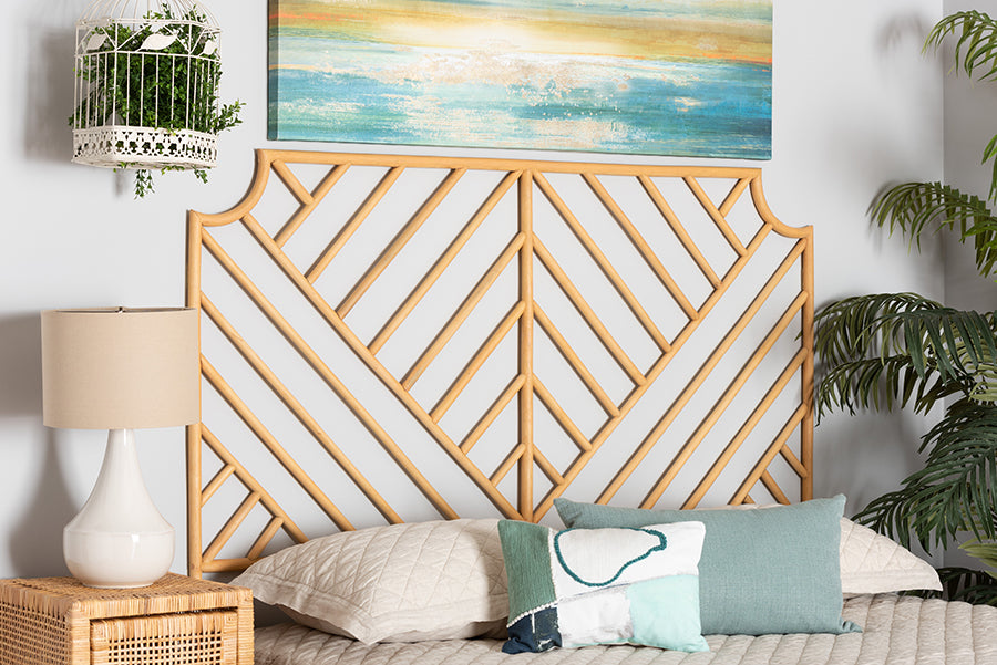 bali & pari Giza Modern Bohemian Natural Brown Rattan Queen Size Wall-mount Headboard