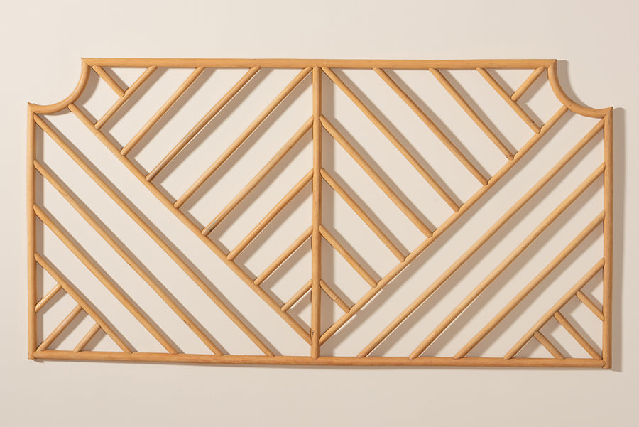 bali & pari Giza Modern Bohemian Natural Brown Rattan Queen Size Wall-mount Headboard