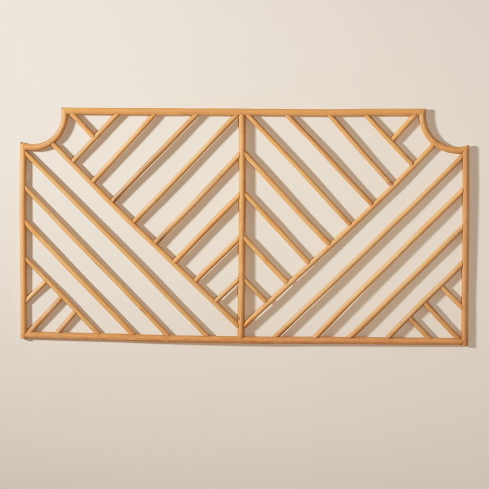 Giza Modern Bohemian Natural Brown Rattan Queen Size Wall-mount Headboard