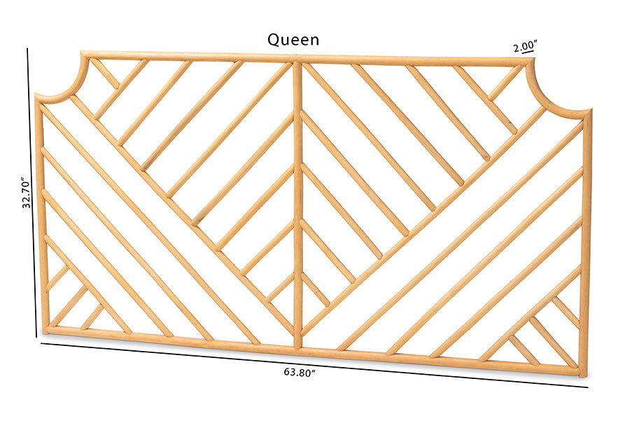 bali & pari Giza Modern Bohemian Natural Brown Rattan Queen Size Wall-mount Headboard