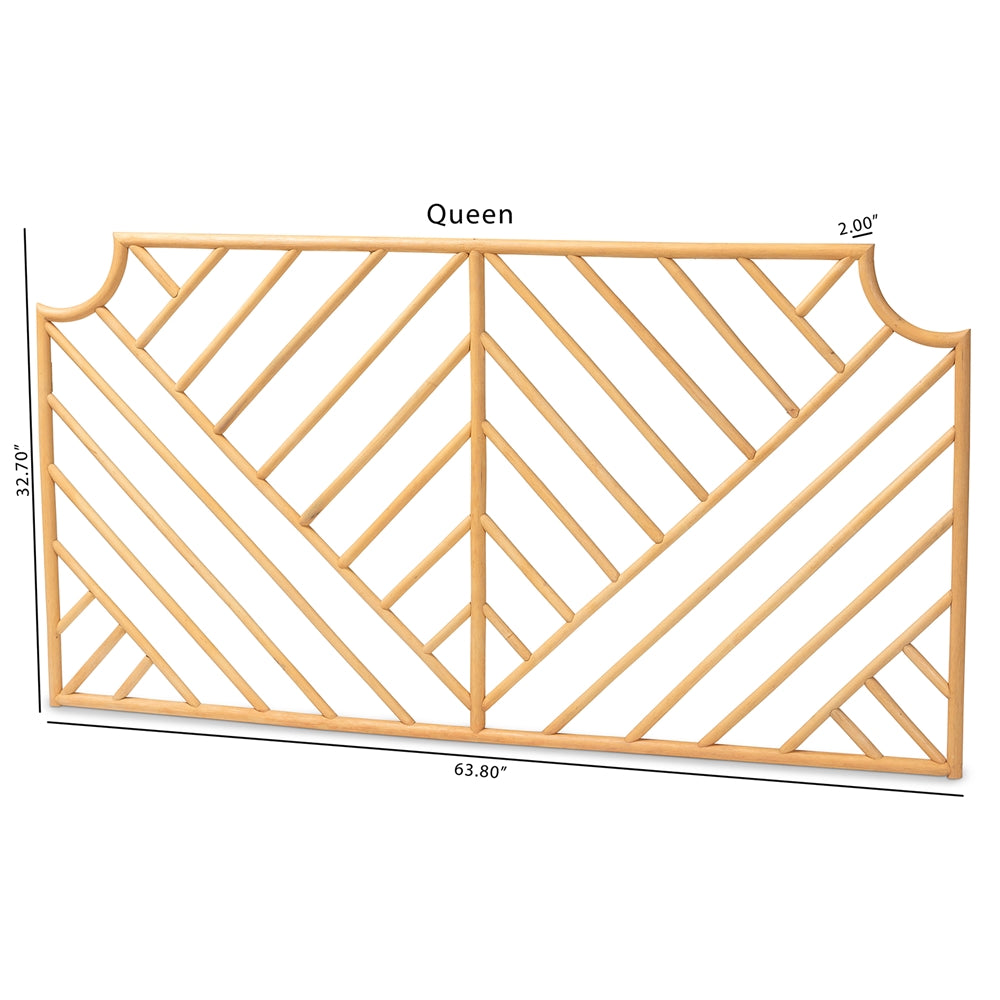 Giza Modern Bohemian Natural Brown Rattan Queen Size Wall-mount Headboard