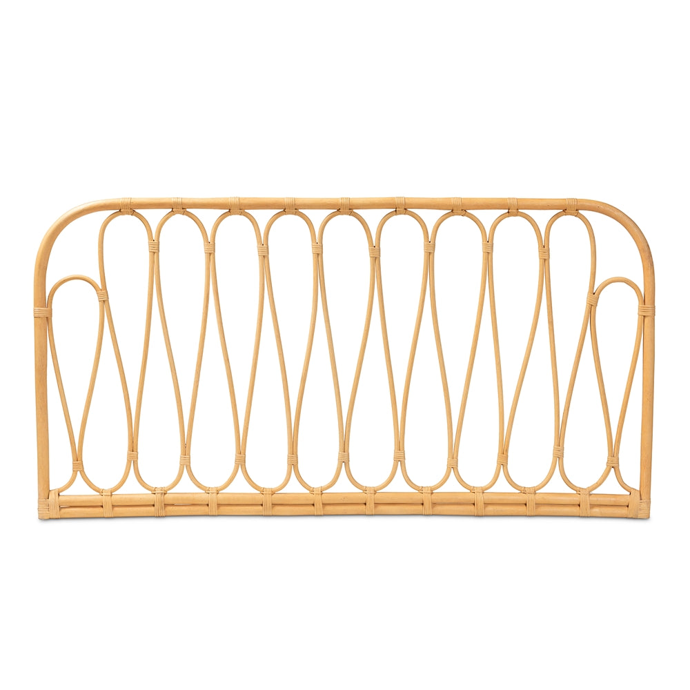 Carrick Modern Bohemian Natural Brown Rattan Queen Size Wall-mount Headboard
