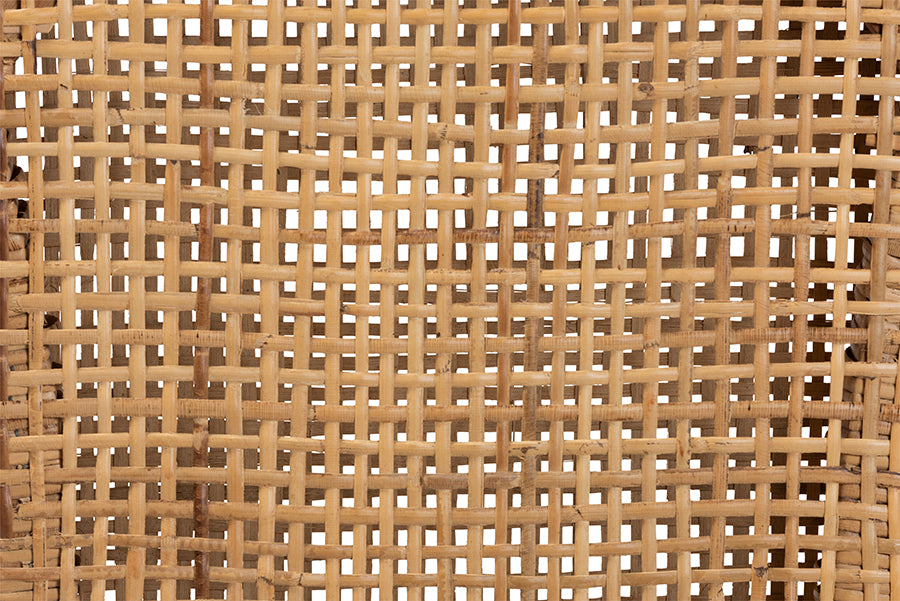 bali & pari Arthur Mid-Century Modern Walnut Brown Mahogany Wood and Natural Rattan 2-Piece Dining Chair Set