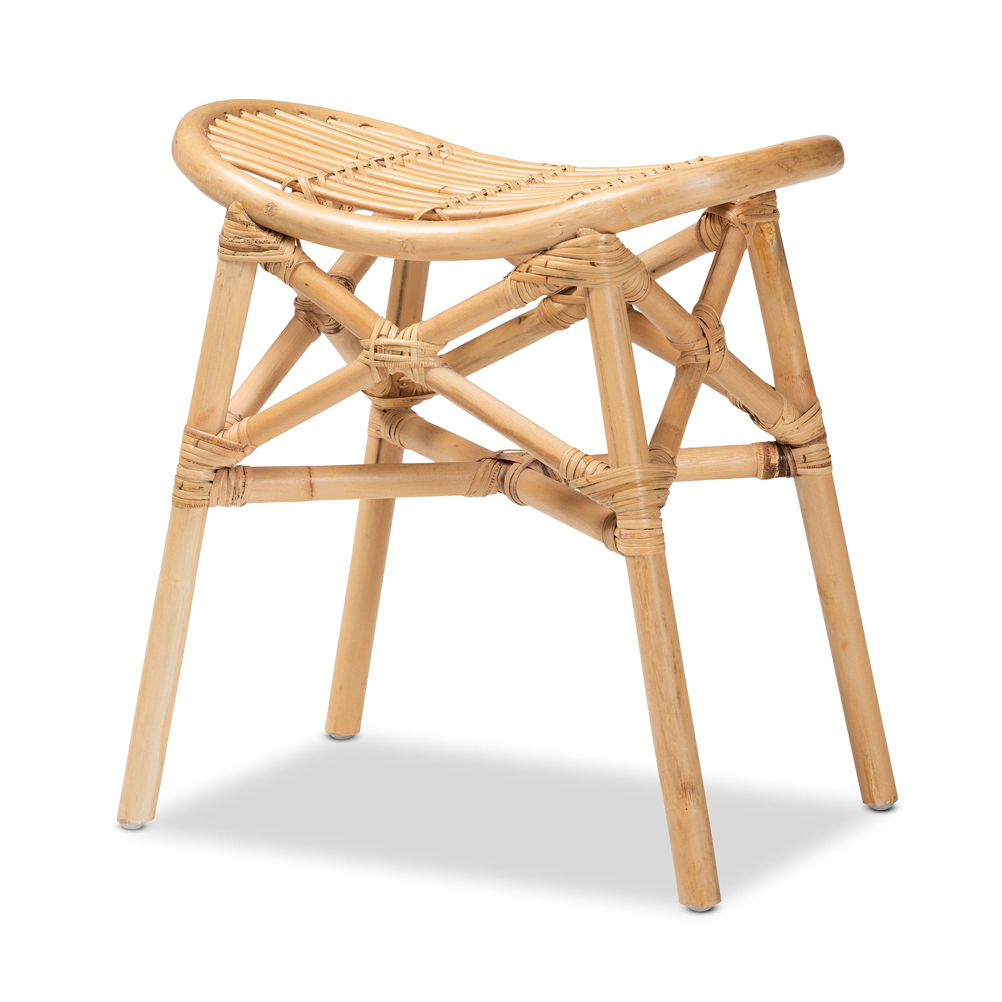 bali & pari Elgon Modern Bohemian Natural Brown Rattan Footstool