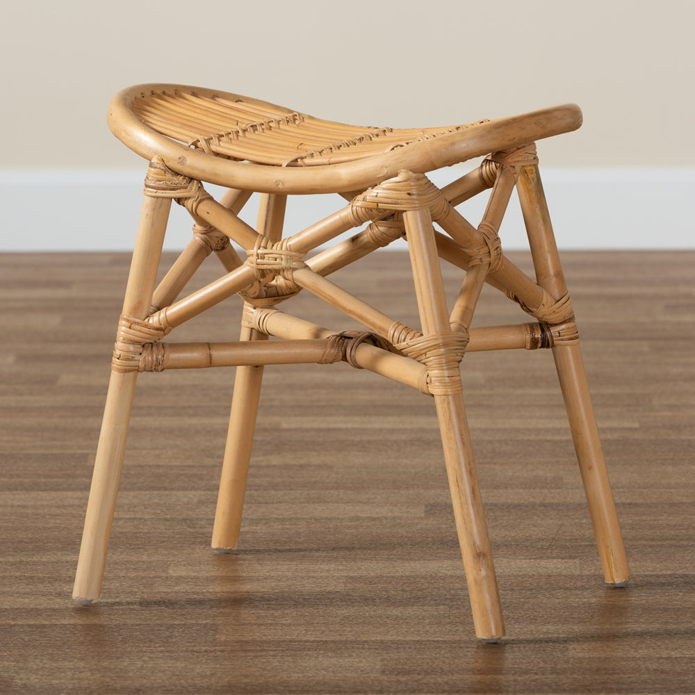Elgon Modern Bohemian Natural Brown Rattan Footstool