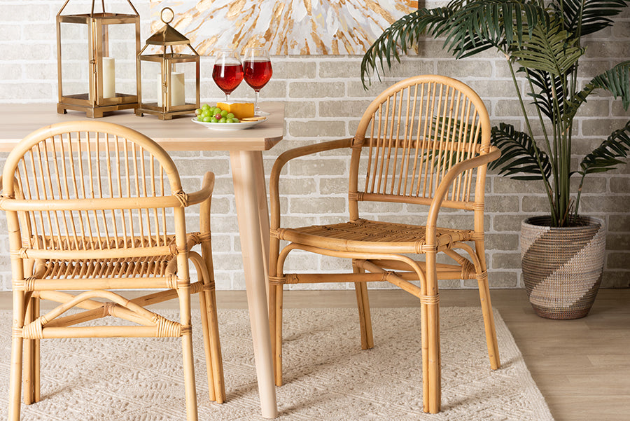 bali & pari Tugera Modern Bohemian Natural Brown Rattan Dining Chair