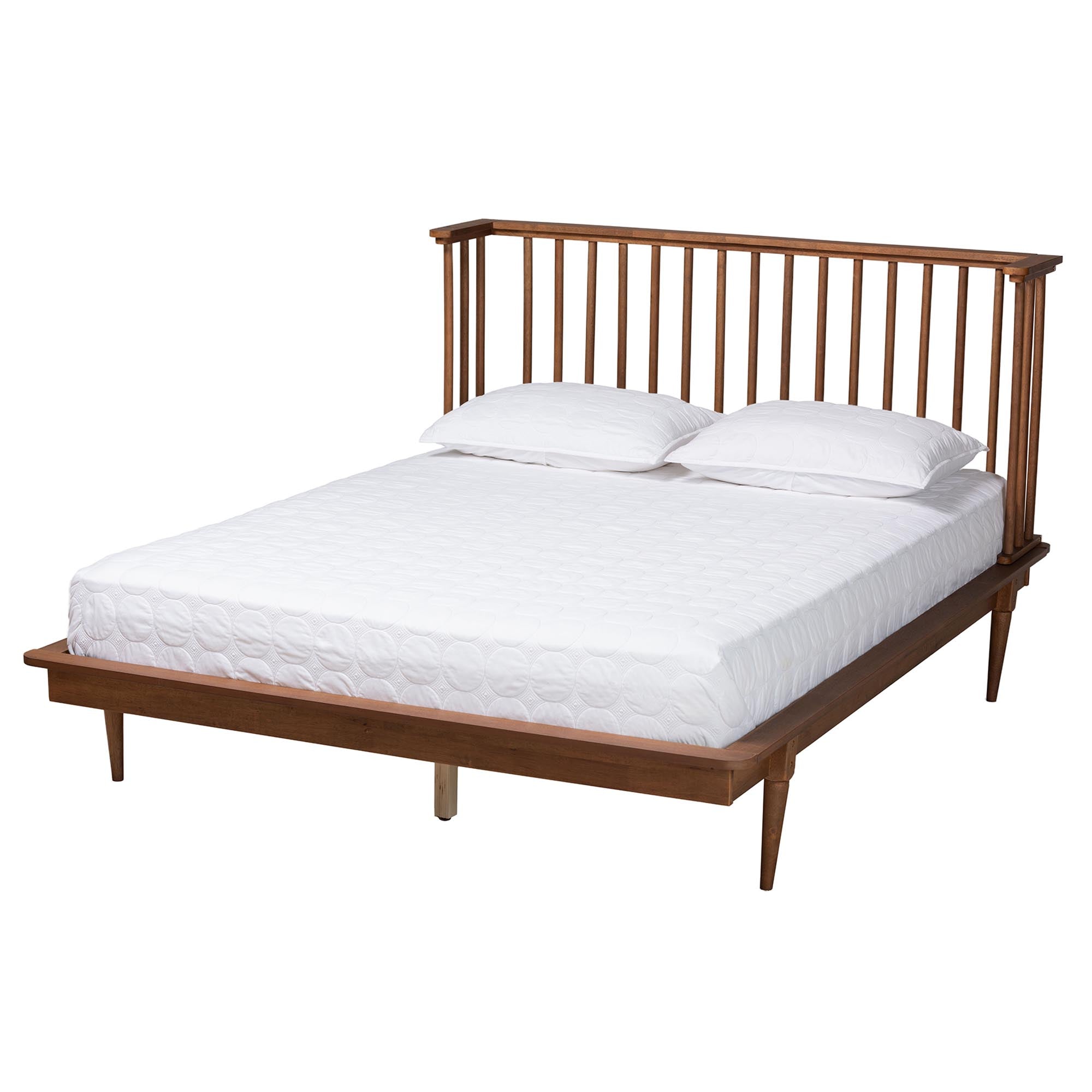 Bennet Queen Ash Walnut Platform Bed  Mid-Century Modern Spindle Design
