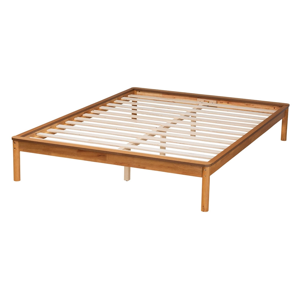 Efren Mid-Century Modern Honey Oak Finished Wood Queen Size Bed Frame