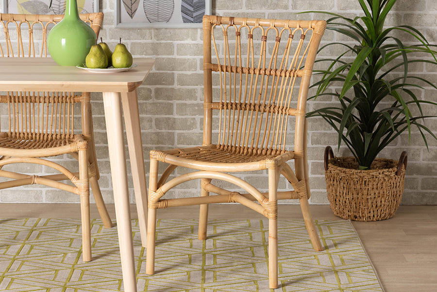 bali & pari Ammi Modern Bohemian Natural Brown Rattan Dining Chair