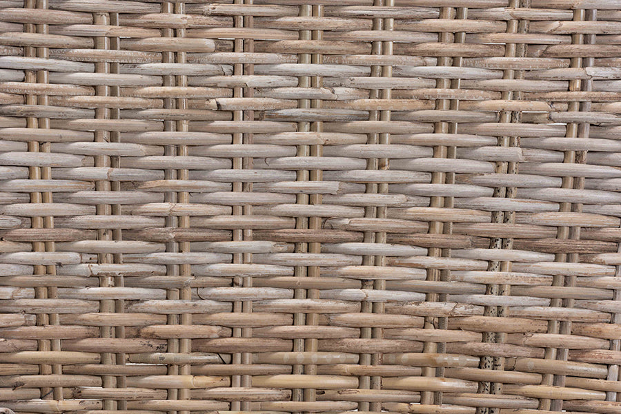 bali & pari Magy Modern Bohemian Grey Rattan and Natural Brown Finished Wood Dining Chair