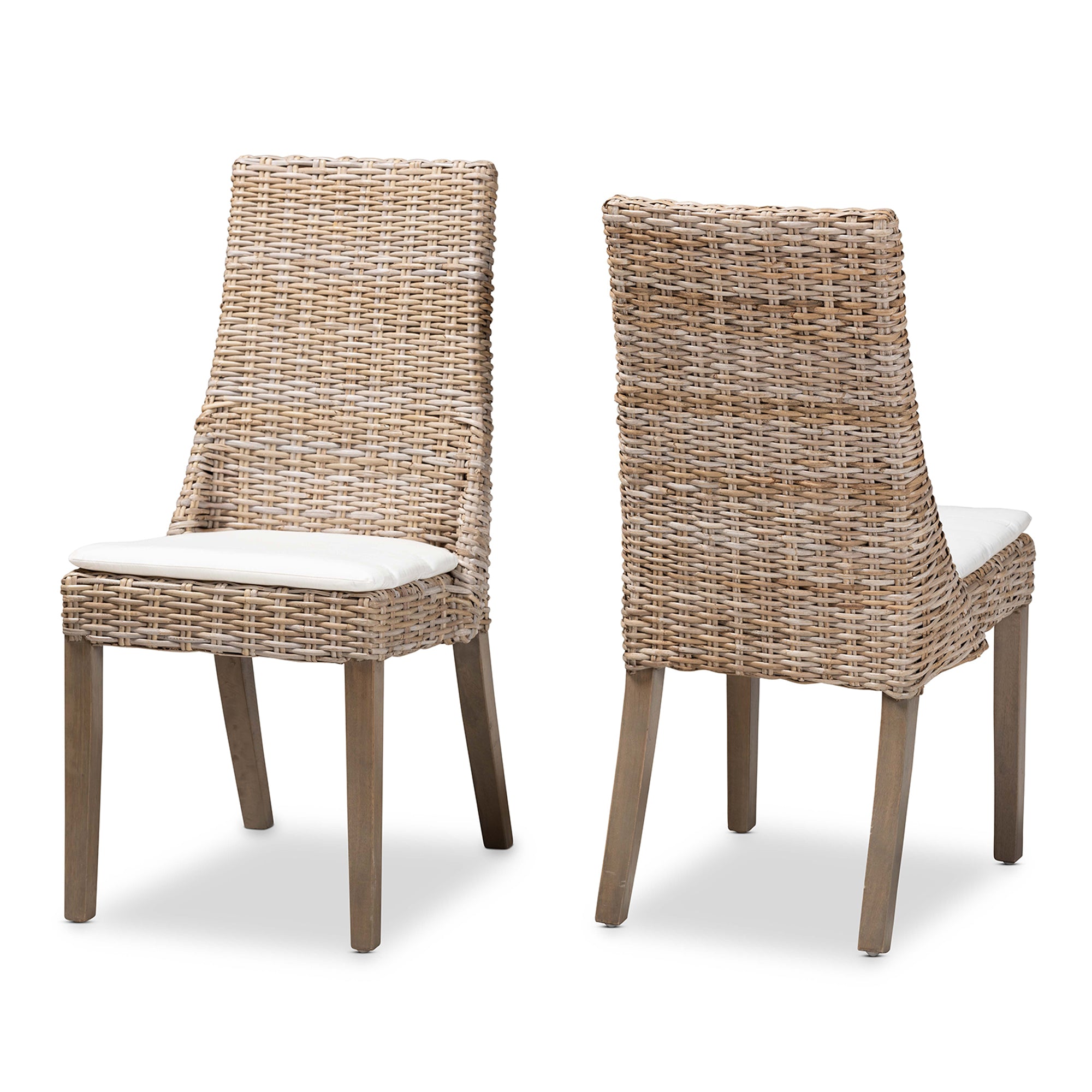 bali & pari Toby Modern Bohemian Grey Rattan 2-Piece Dining Chair Set