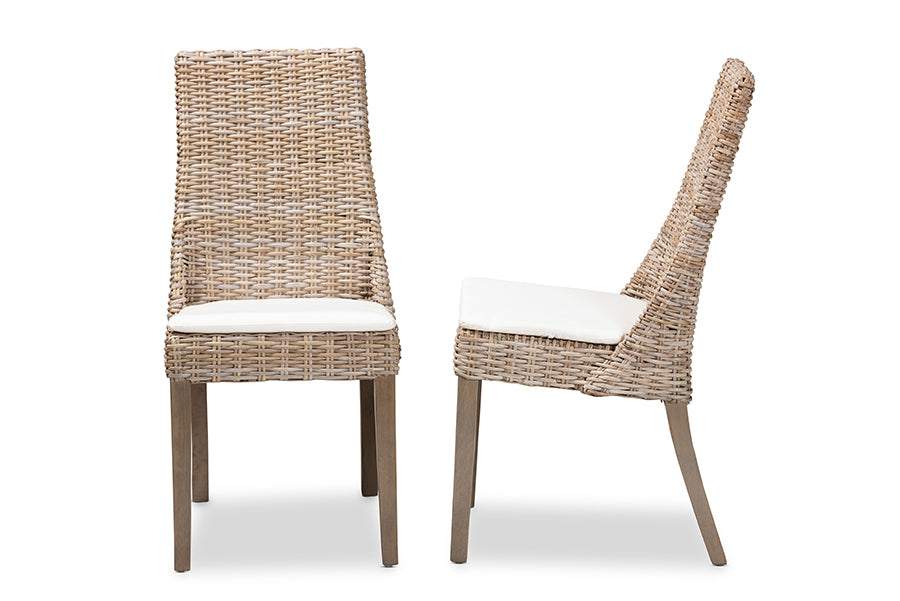 bali & pari Toby Modern Bohemian Grey Rattan 2-Piece Dining Chair Set