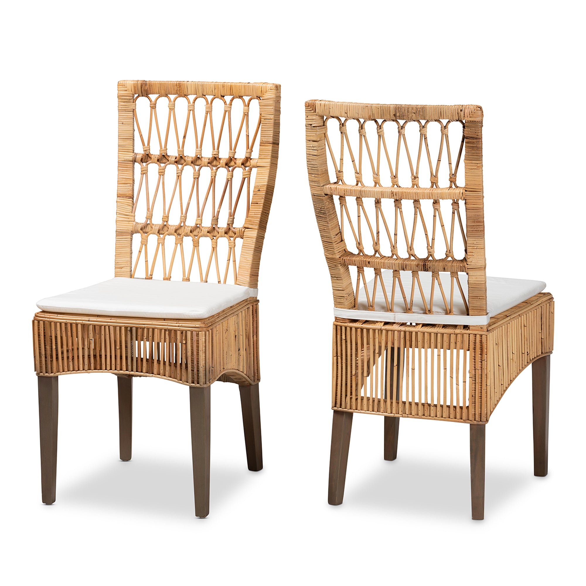 bali & pari Sullivan Modern Bohemian Natural Brown Rattan 2-Piece Dining Chair Set
