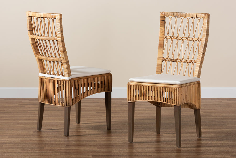 bali & pari Sullivan Modern Bohemian Natural Brown Rattan 2-Piece Dining Chair Set