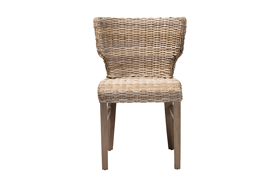 bali & pari Enver Modern Bohemian Grey Rattan and Brown Wood Dining Chair
