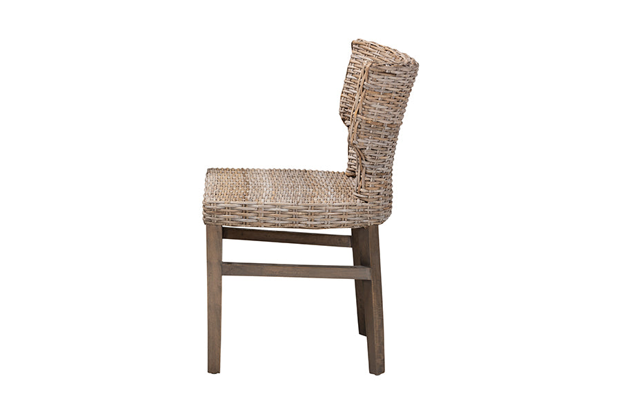 bali & pari Enver Modern Bohemian Grey Rattan and Brown Wood Dining Chair