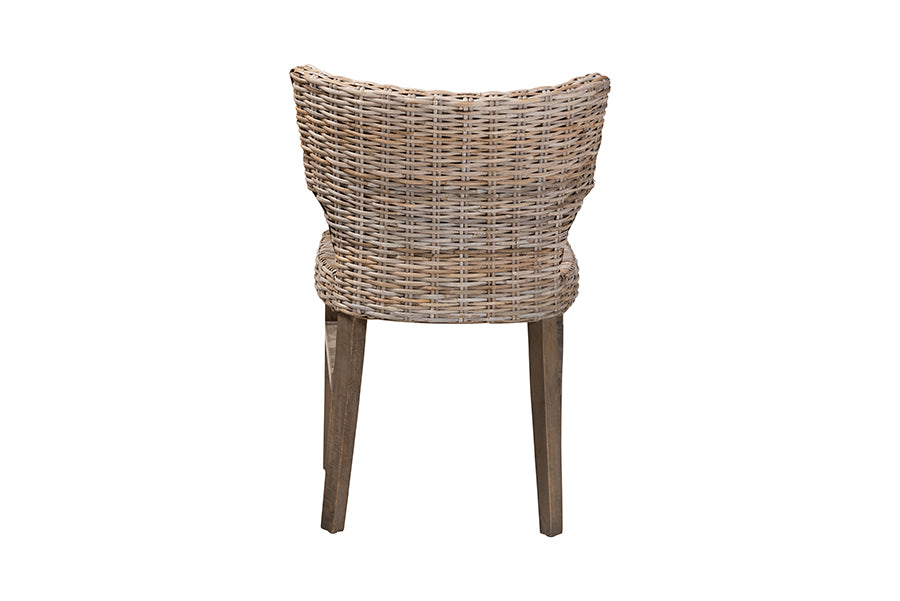 bali & pari Enver Modern Bohemian Grey Rattan and Brown Wood Dining Chair