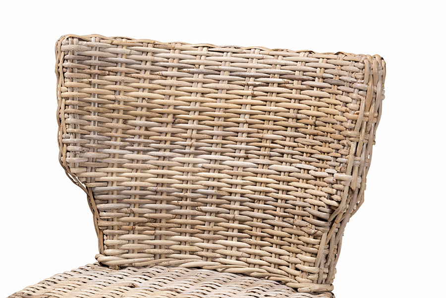 bali & pari Enver Modern Bohemian Grey Rattan and Brown Wood Dining Chair