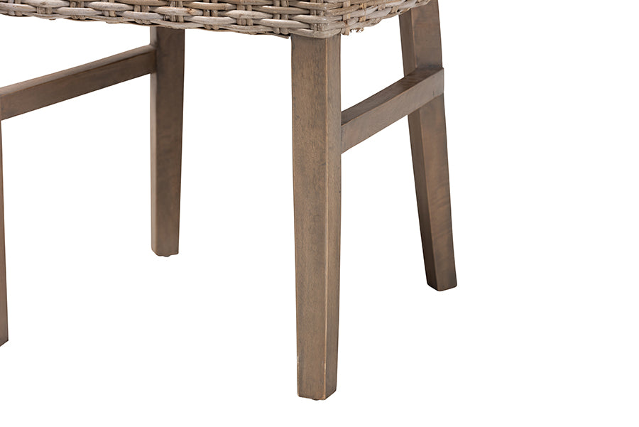 bali & pari Enver Modern Bohemian Grey Rattan and Brown Wood Dining Chair
