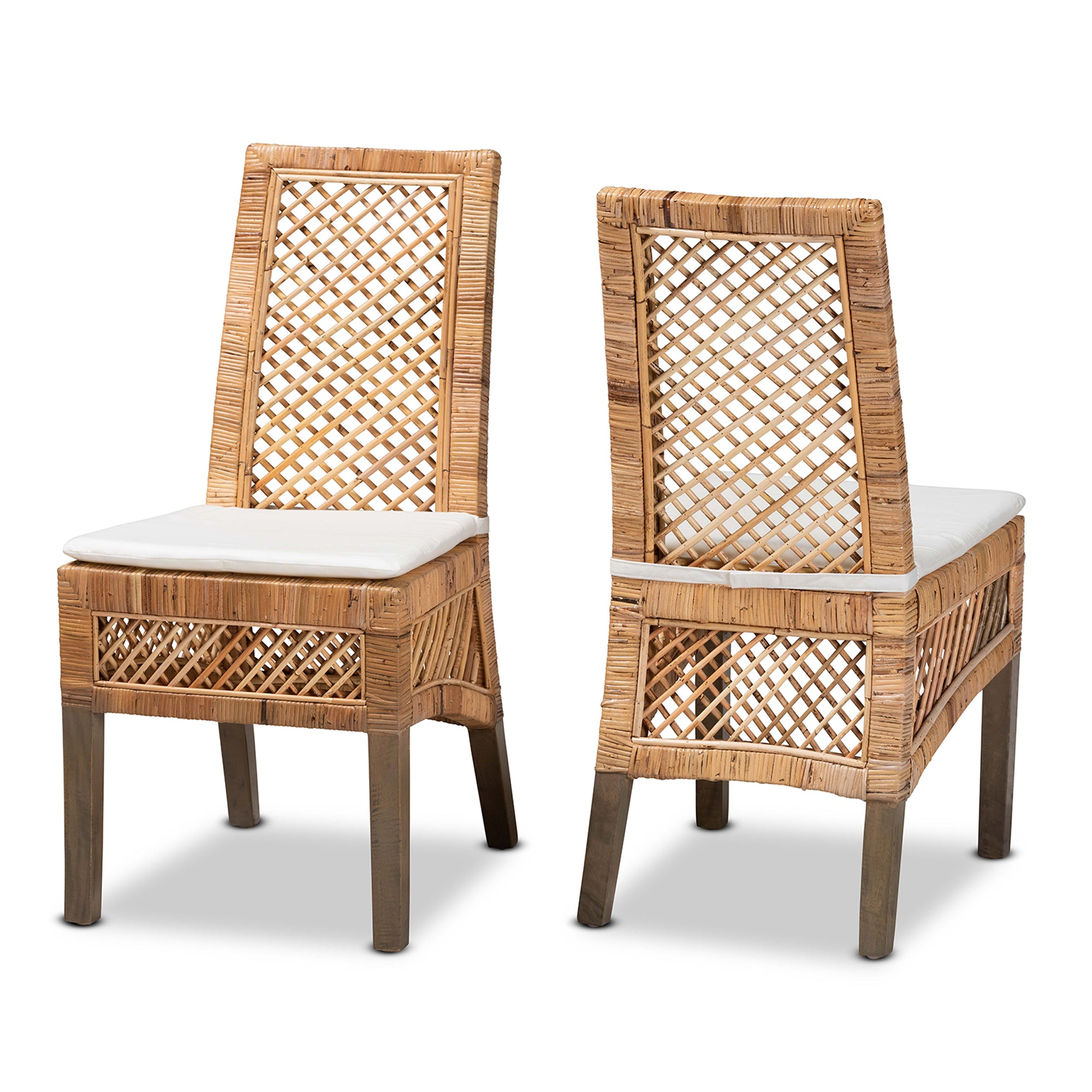 bali & pari Argos Modern Bohemian  Natural Brown Rattan 2-Piece Dining Chair Set