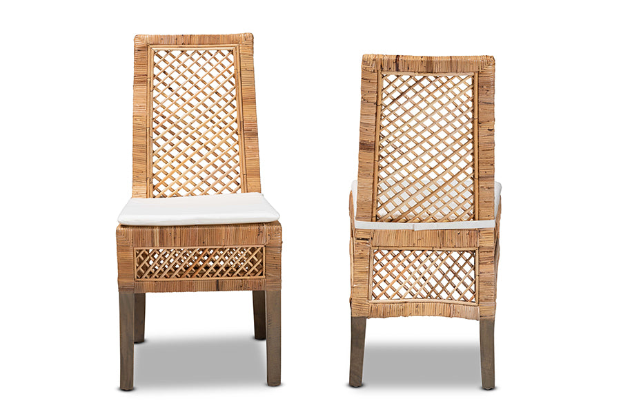 bali & pari Argos Modern Bohemian  Natural Brown Rattan 2-Piece Dining Chair Set