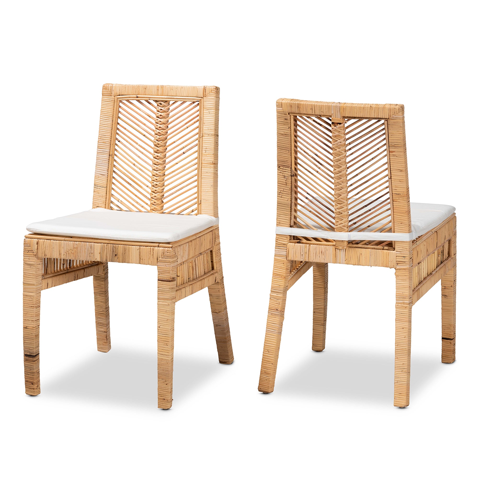 bali & pari Suci Modern Bohemian Natural Brown Rattan 2-Piece Dining Chair Set
