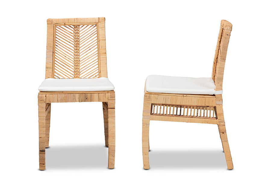 bali & pari Suci Modern Bohemian Natural Brown Rattan 2-Piece Dining Chair Set