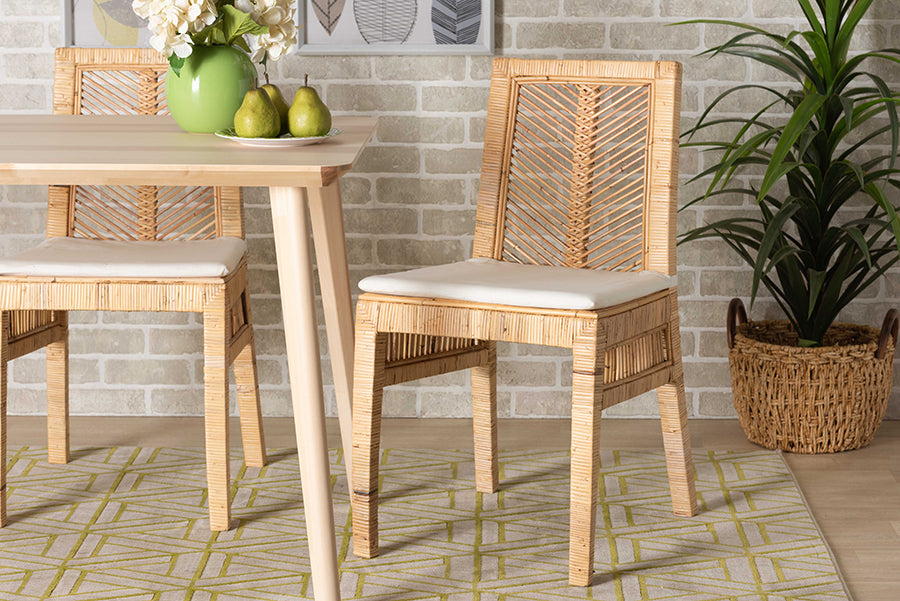 bali & pari Suci Modern Bohemian Natural Brown Rattan 2-Piece Dining Chair Set