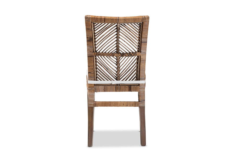 bali & pari Laluna Modern Bohemian Greywashed Natural Rattan and Mahogany Dining Chair with Cushion