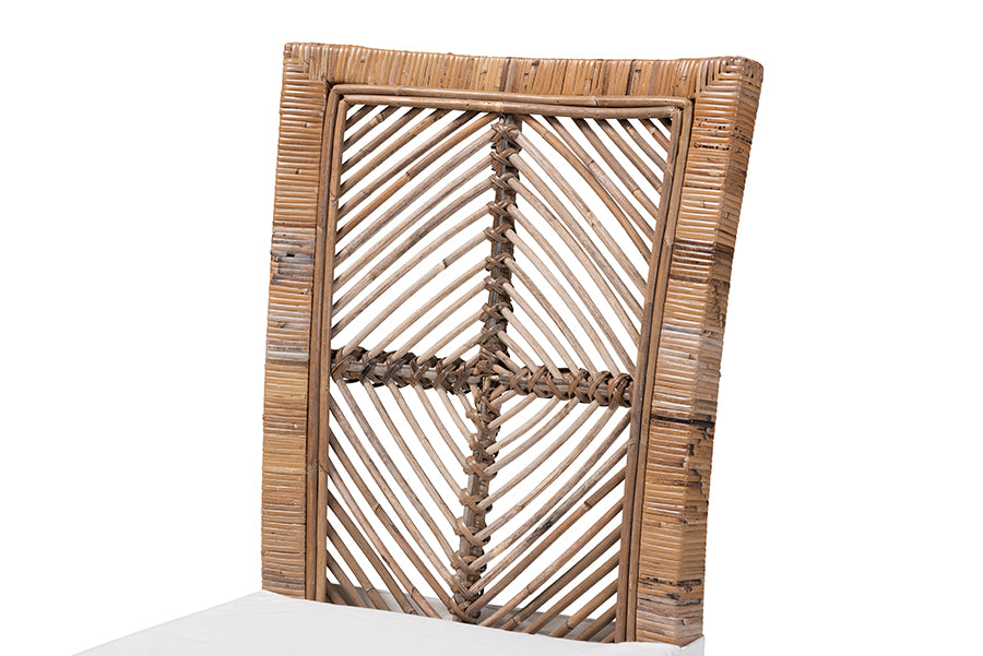 bali & pari Laluna Modern Bohemian Greywashed Natural Rattan and Mahogany Dining Chair with Cushion